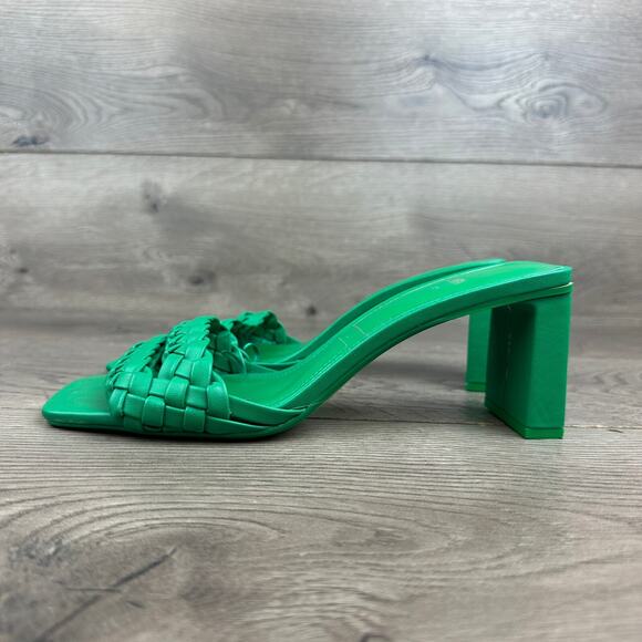 ZARA Heeled Sandals Women's 39 Green Square Toe Woven Block Heel Sandals - Picture 4 of 10